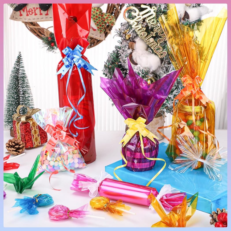 woric 8 Rolls Colored Cellophane Wrap Extra Wide (34In x 10Ft) Transparent Cellophane Paper Roll for Gift Baskets Gift Wrapping Valentine's Day DIY Crafts Project Decoration - Image 4